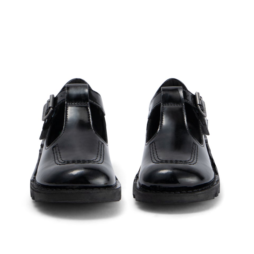 Junior Girls Kick T Bar Leather Alternative Patent Leather Black