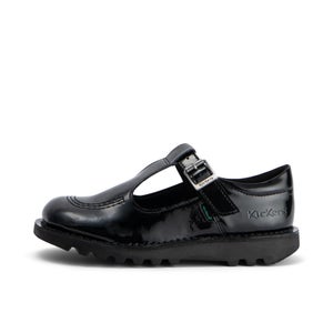 Junior Girls Kick T Bar Leather Alternative Patent Leather Black