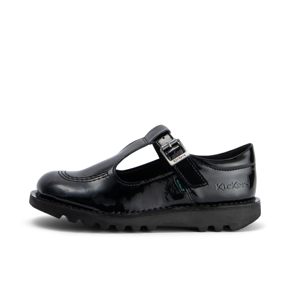 Junior Girls Kick T Bar Leather Alternative Patent Leather Black