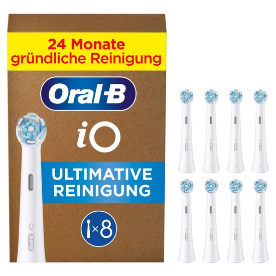 Oral-B iO Ultimative Reinigung, Original Aufsteckbürsten für elektrische Oral-B iO Zahnbürsten, 'Borsten-in-Borsten' Bündel, Weiß, 8 Stück