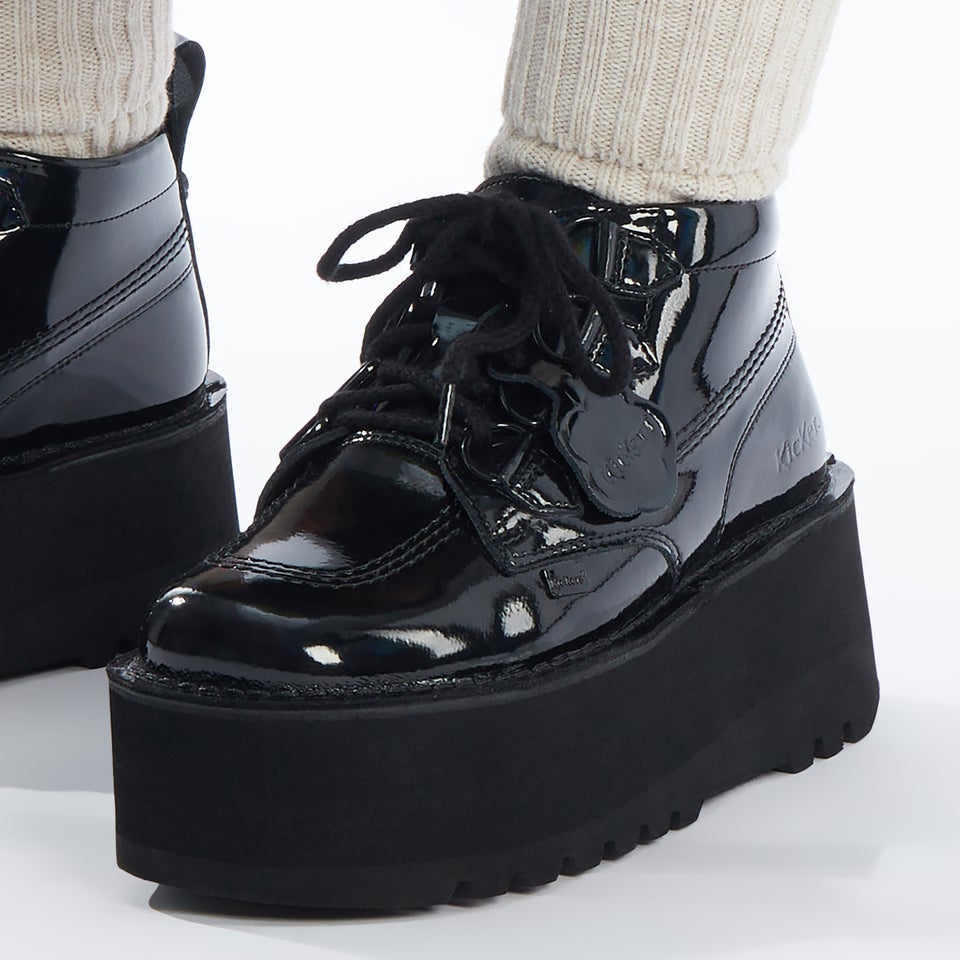 Adult Unisex Kick Boot Platform Patent Leather Black