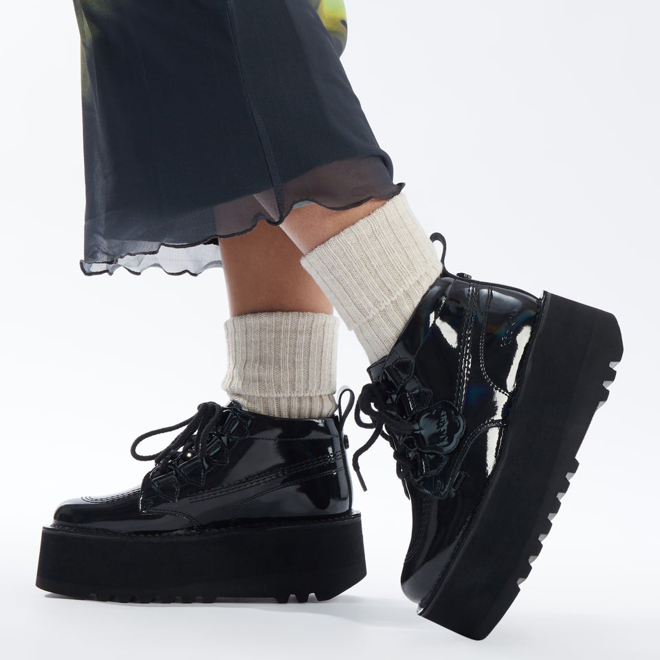 Adult Unisex Kick Boot Platform Patent Leather Black