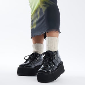 Adult Unisex Kick Boot Platform Patent Leather Black - 12