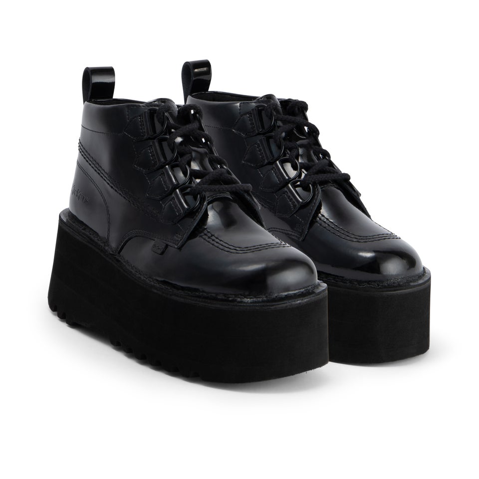 Adult Unisex Kick Boot Platform Patent Leather Black