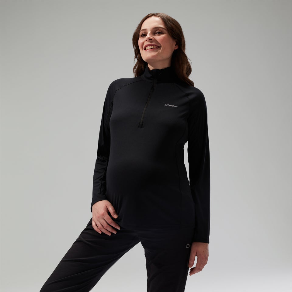 Women's 24/7 Half Zip Maternity Long Sleeve Tech Tee Black