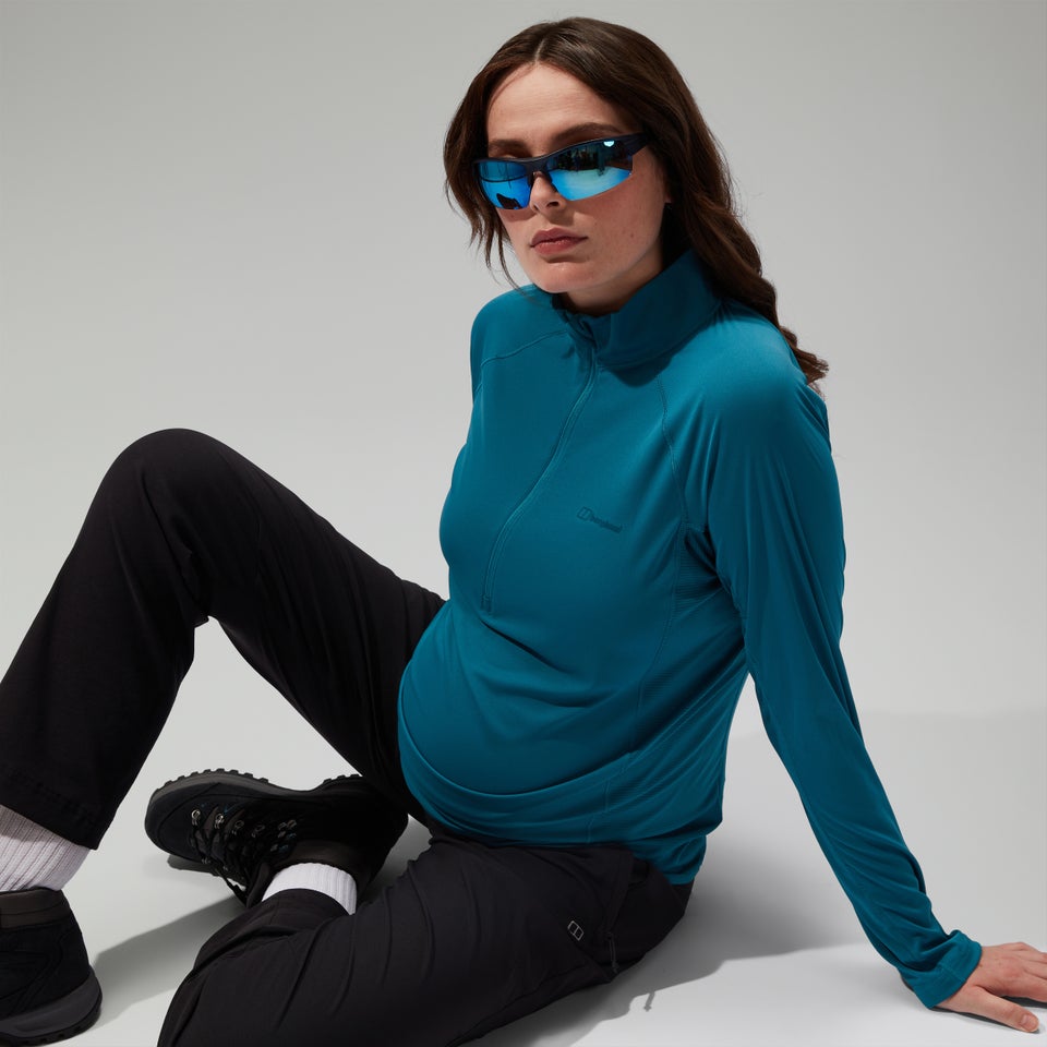 Women's 24/7 Half Zip Maternity Long Sleeve Tech Tee - Turquoise