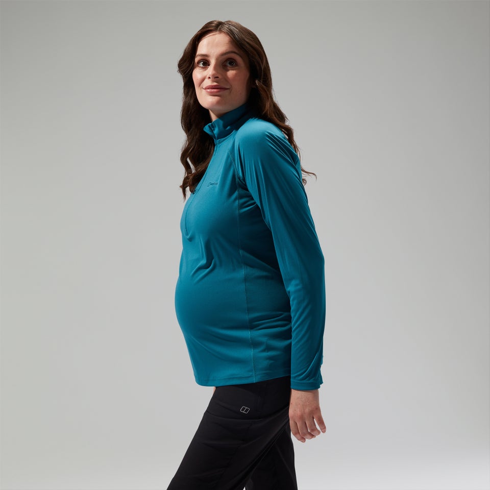 Women's 24/7 Half Zip Maternity Long Sleeve Tech Tee - Turquoise