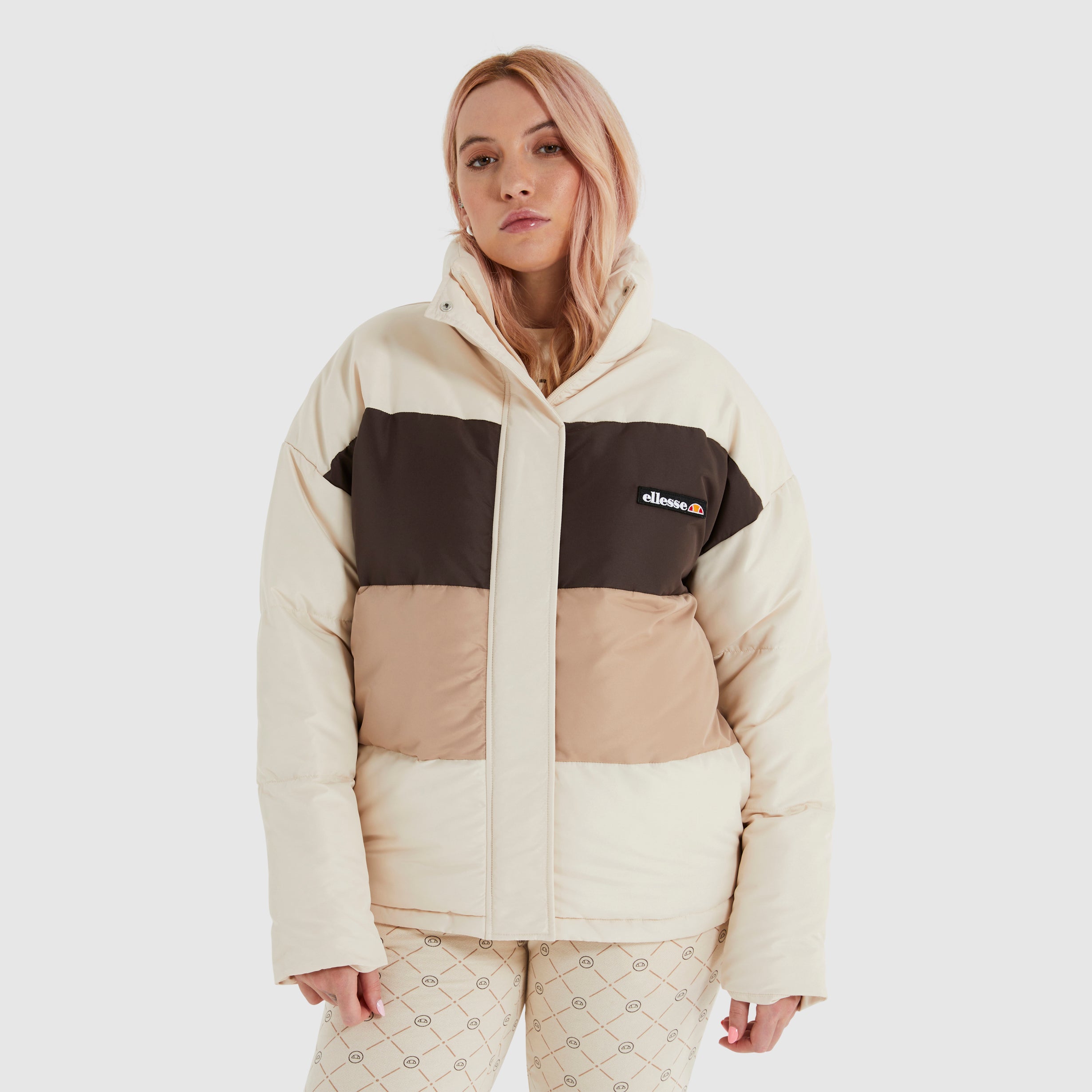 ellesse スキーウェア レディース上下 7-2ベージュ×ブラウンダウン80 Women's Rosalena Padded Jacket Light Brown | ellesse UK