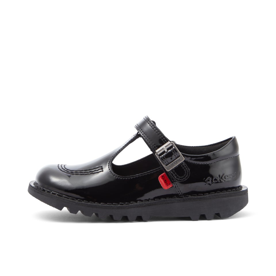 Junior Girls Kick T Bar Vel Patent Leather Black