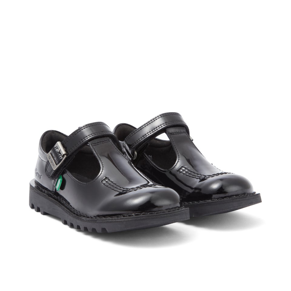Junior Girls Kick T Bar Vel Patent Leather Black