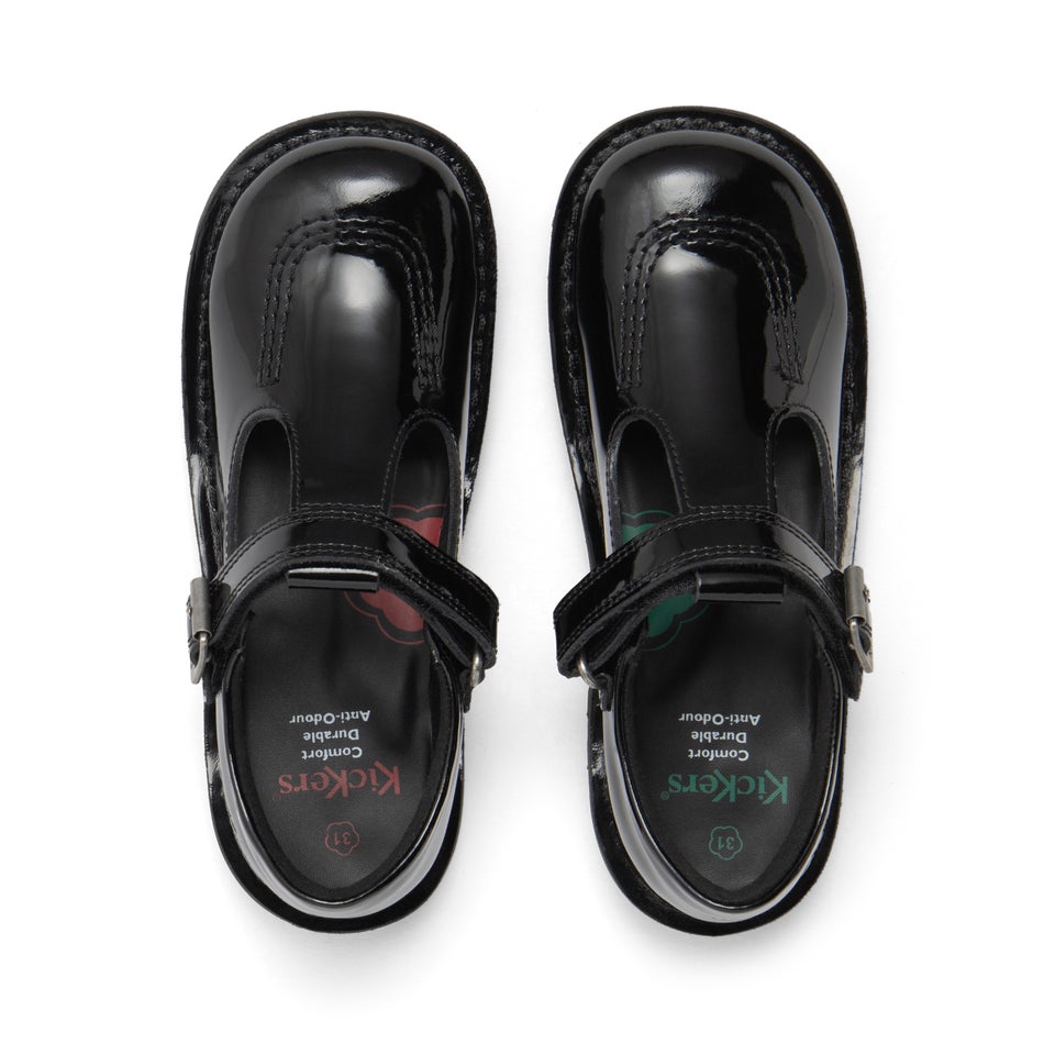 Junior Girls Kick T Bar Vel Patent Leather Black