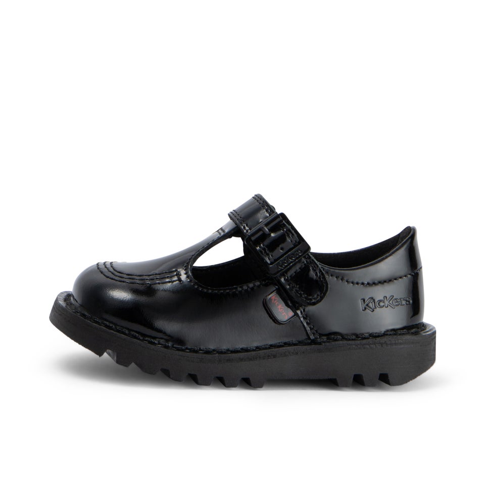 Infant Girls Kick T Bar Vel Patent Leather Black