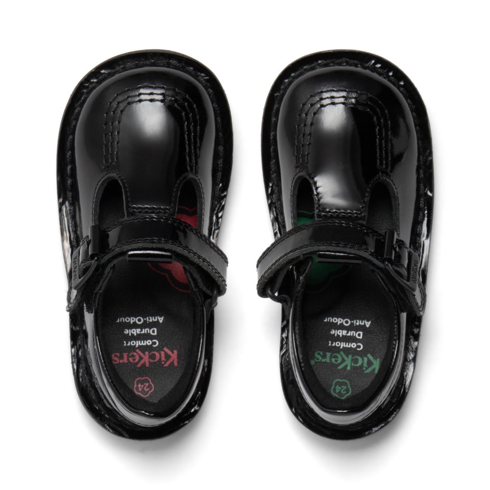 Infant Girls Kick T Bar Vel Patent Leather Black