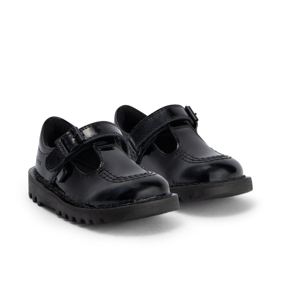 Infant Girls Kick T Bar Vel Patent Leather Black