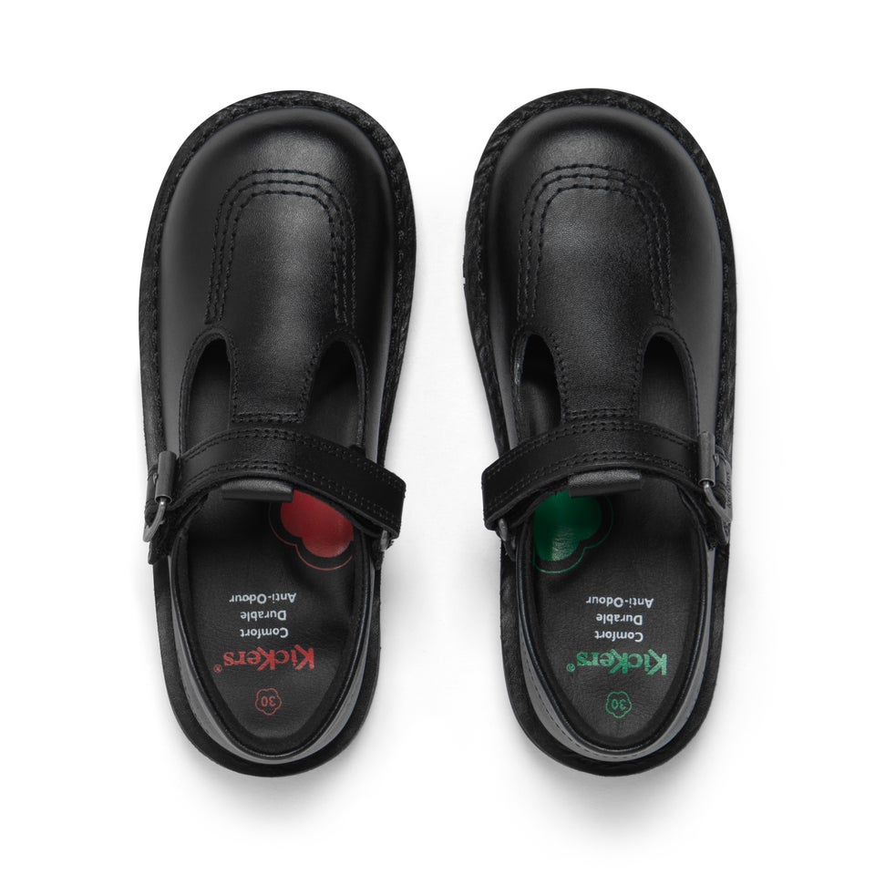 Infant Girls Kick T Bar Vel Leather Black