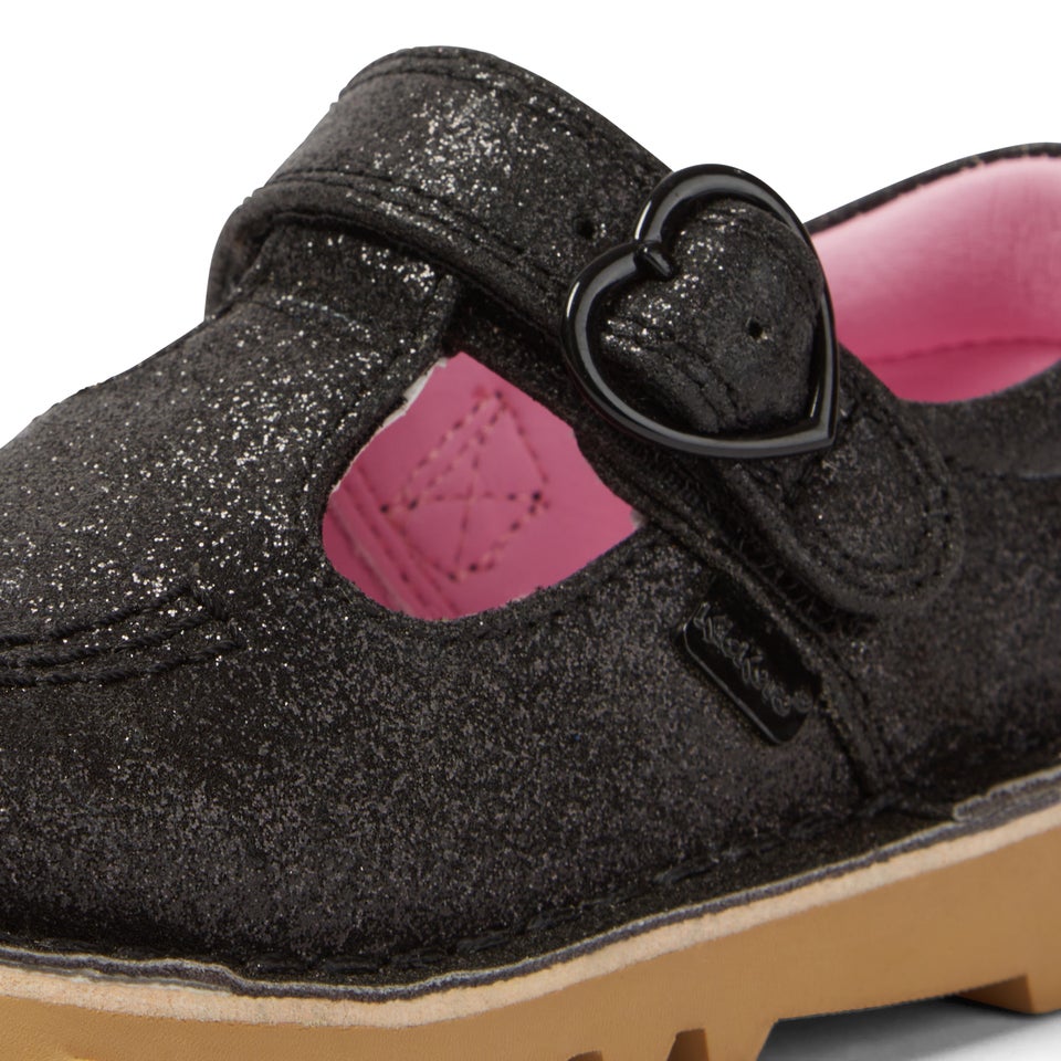 Infant Girls Kick T Bar Glitter Textile Black