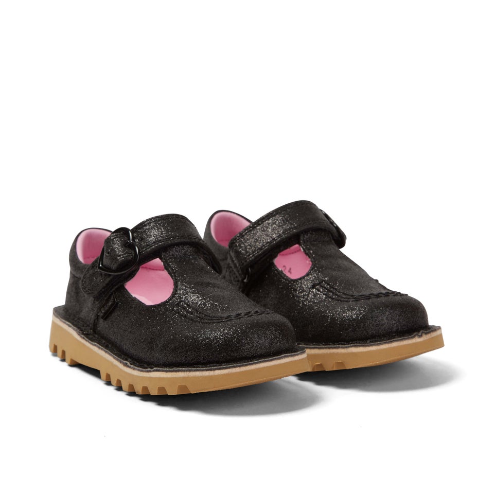 Infant Girls Kick T Bar Glitter Textile Black