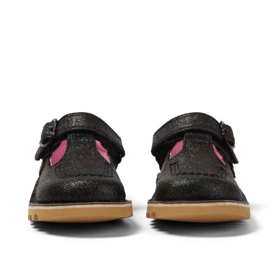Infant Girls Kick T Bar Glitter Textile Black