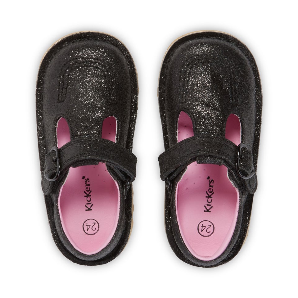Infant Girls Kick T Bar Glitter Textile Black