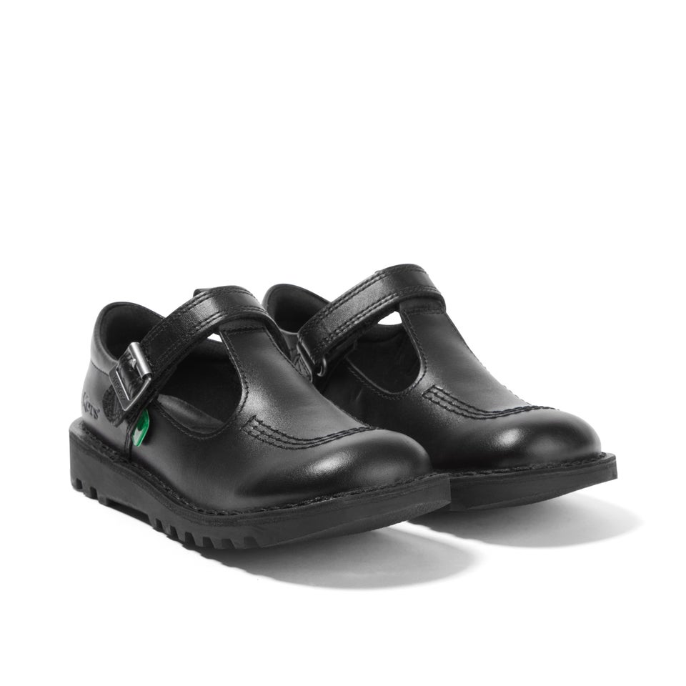 Junior Girls Kick T Bar Vel Leather Black