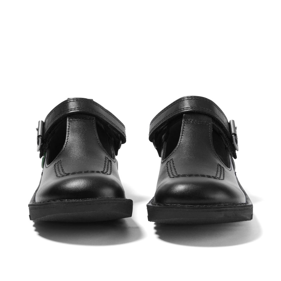 Junior Girls Kick T Bar Vel Leather Black