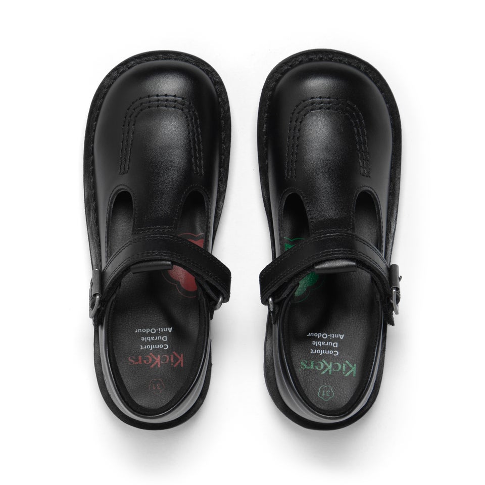 Junior Girls Kick T Bar Vel Leather Black