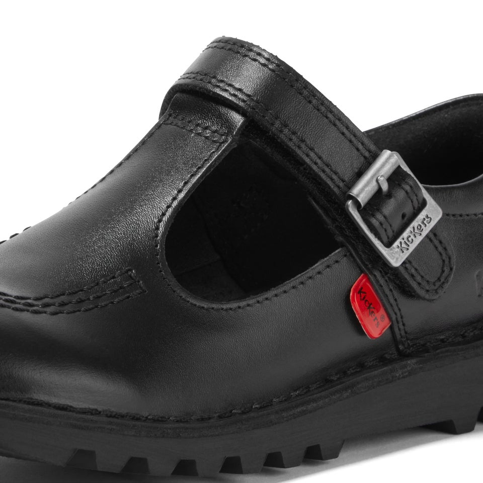 Junior Girls Kick T Bar Vel Leather Black