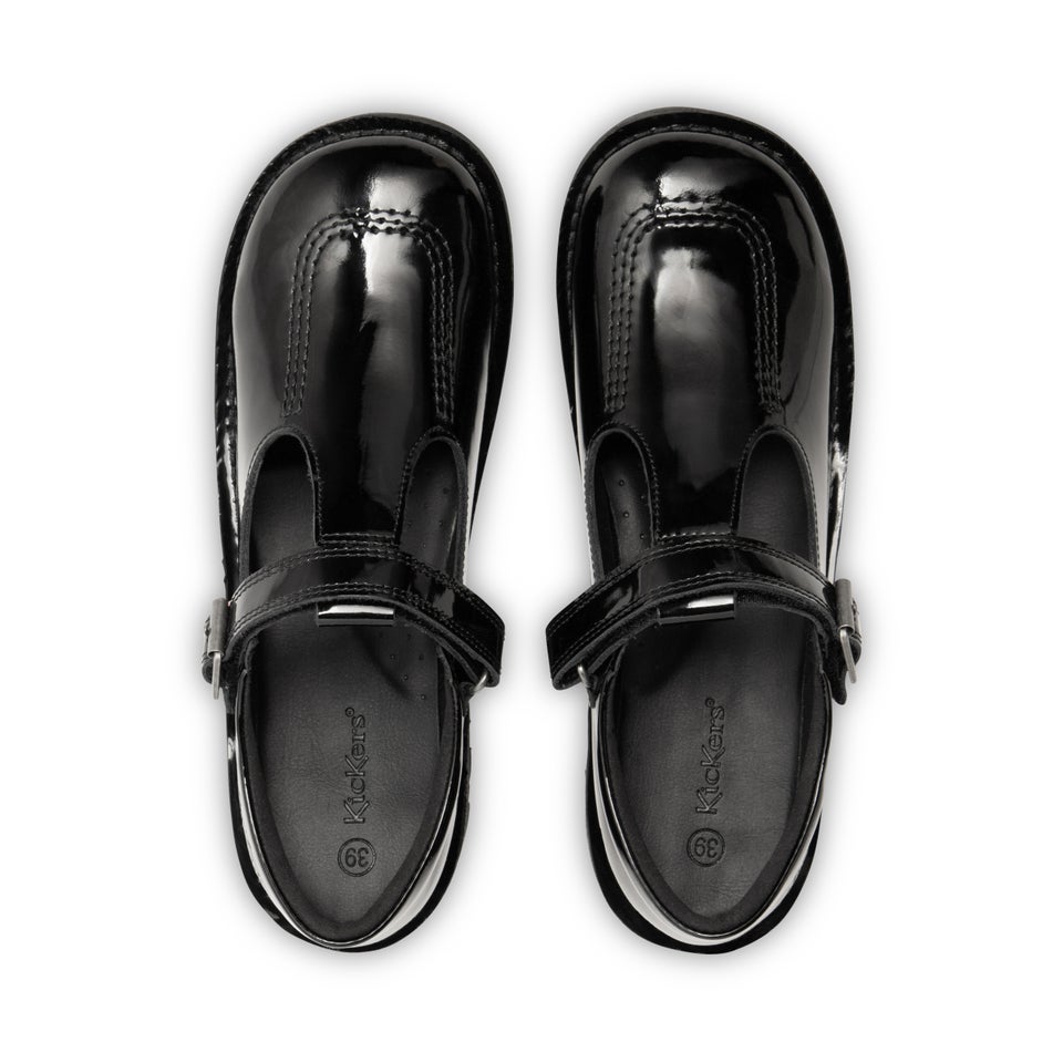 Youth Womens Kick T Bar Patent Leather Black