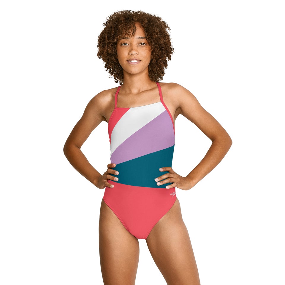 Women's Radiating Splice T-Back One Piece Pink
