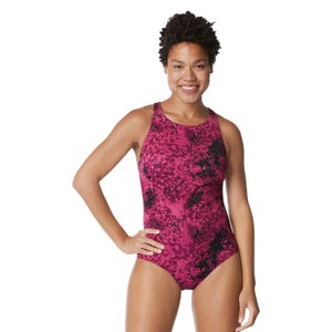 Printed High Neck One Piece - Fuchsia | Size 8
