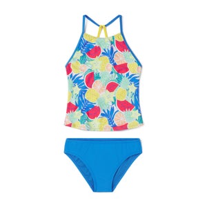 Ensemble tankini à col montant à motif imprimé pour fille, bleu