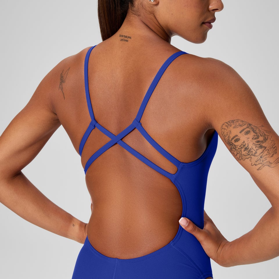Women's Solid Strappy One Piece Blue