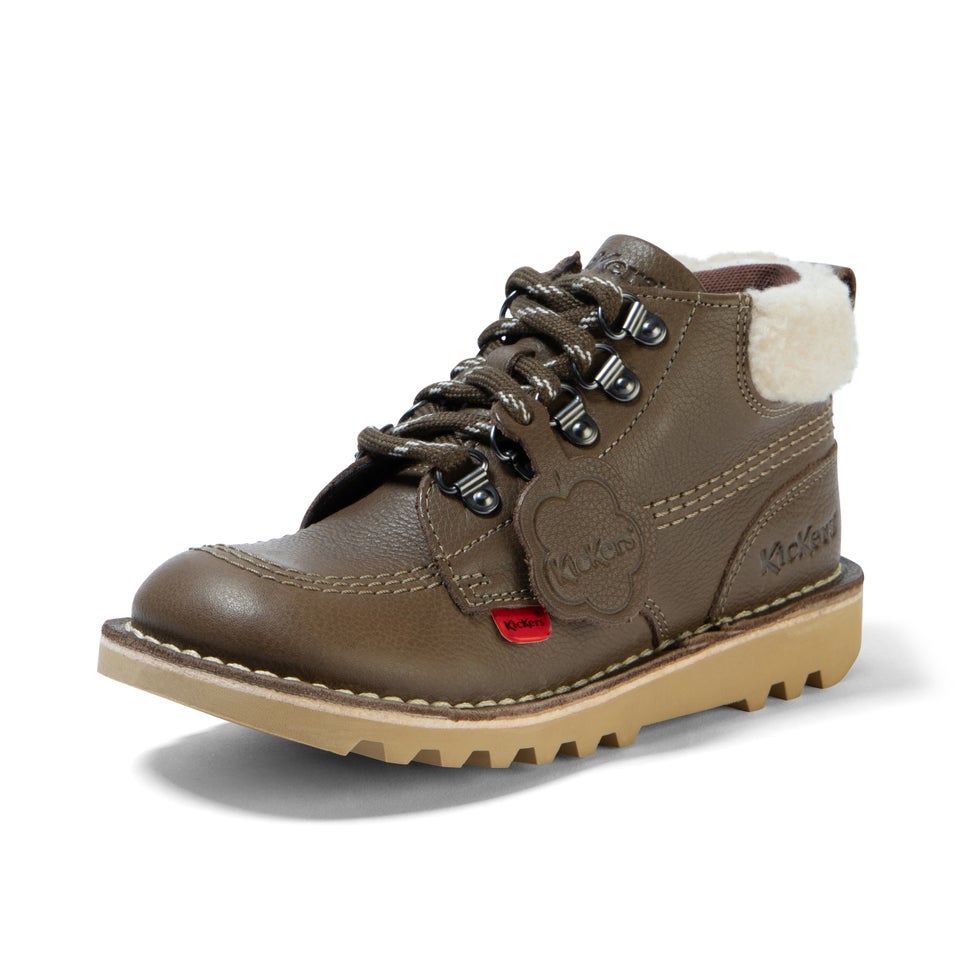Junior Boys Kick Hi Winter Leather Khaki