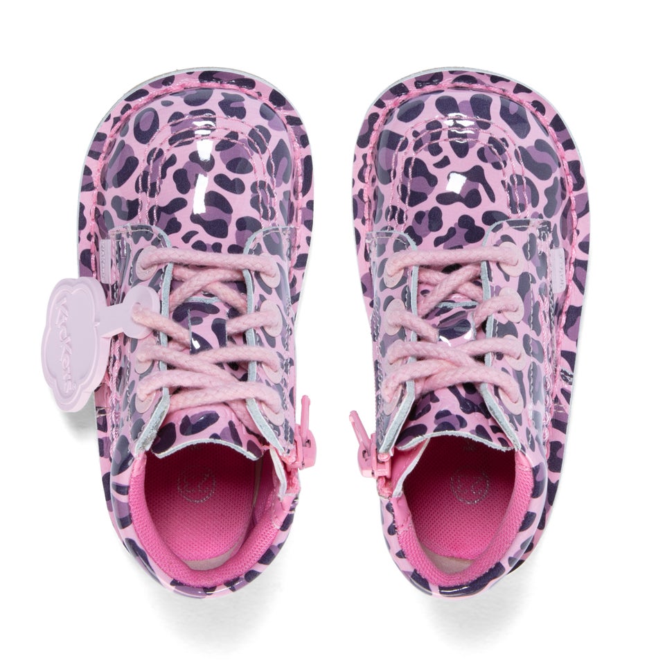 Junior Girls Kick Hi Leopard Patent Leather Brown