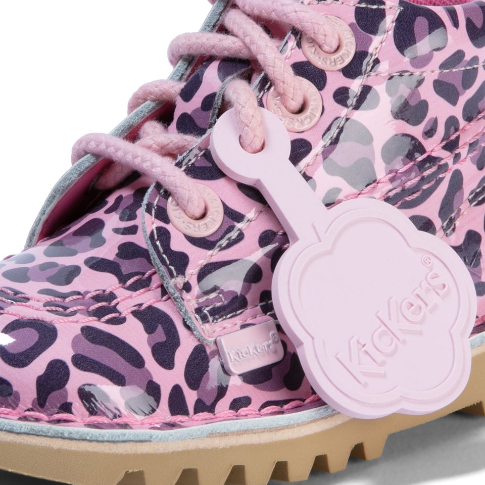 Junior Girls Kick Hi Leopard Patent Leather Brown