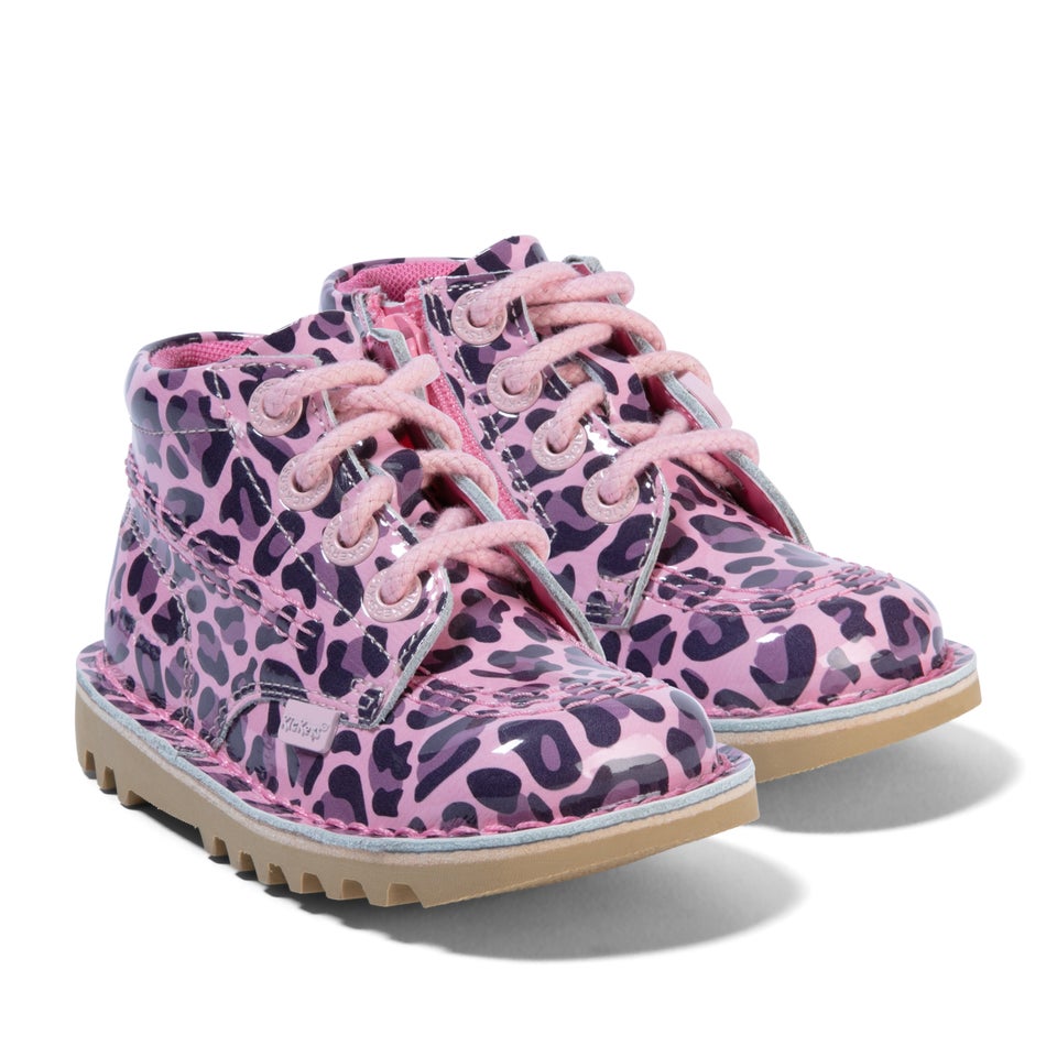 Junior Girls Kick Hi Leopard Patent Leather Brown