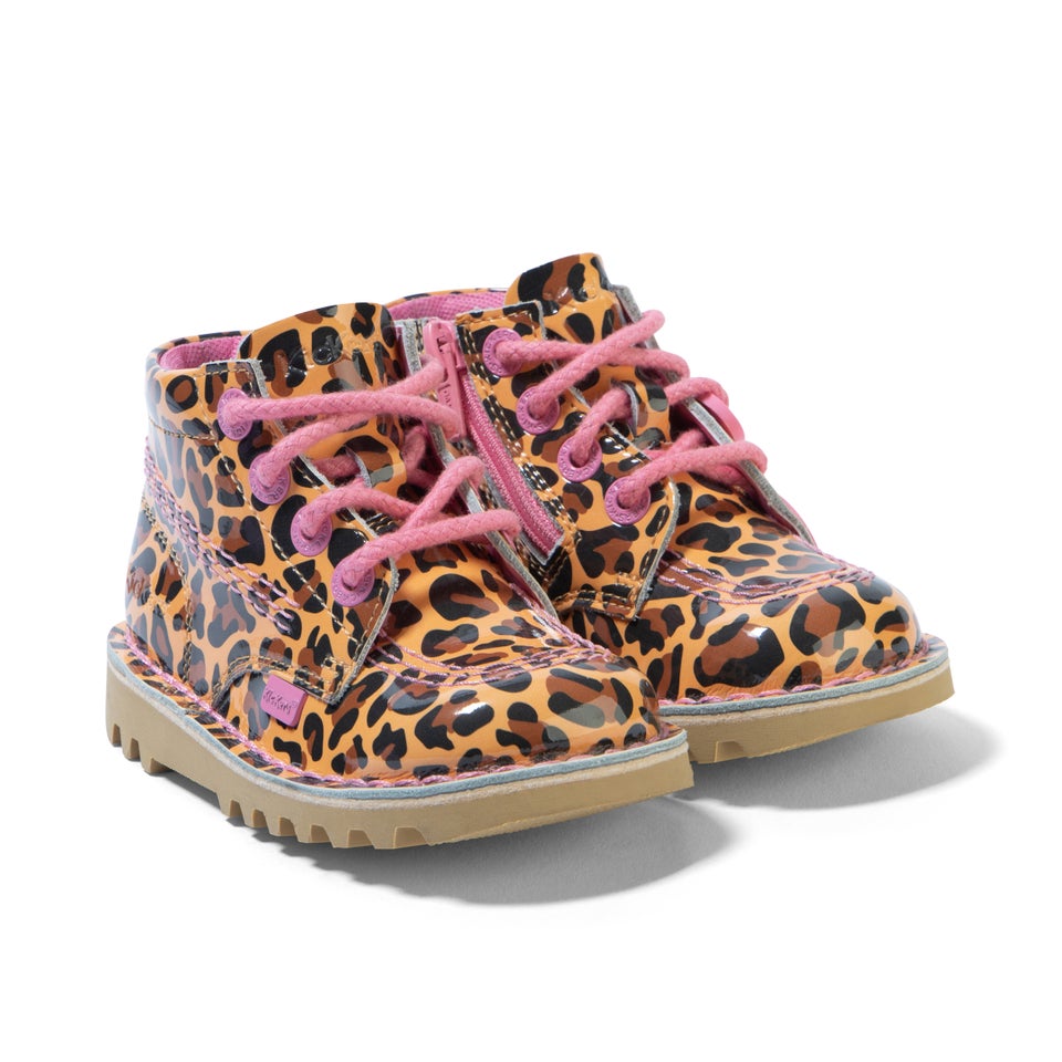 Infant Girls Kick Hi Leopard Patent Leather Brown