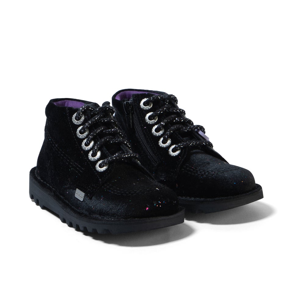 Infant Girls Kick Hi Glitter Textile Velvet Black