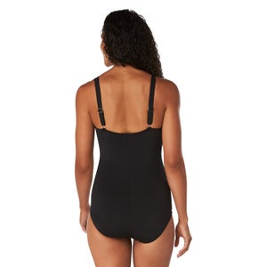 Women's Adjustable Solid Shirred One Piece Black