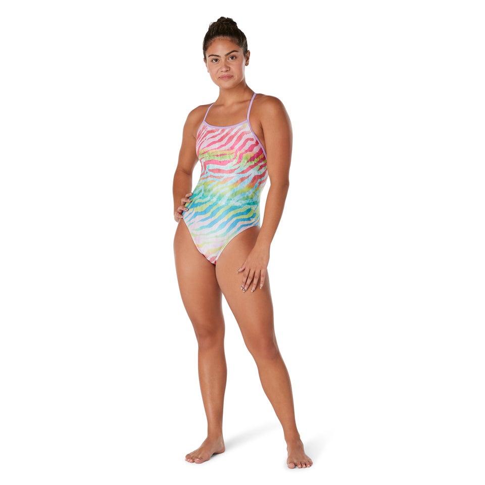 Girl's Printed Double X Back One Piece Blue