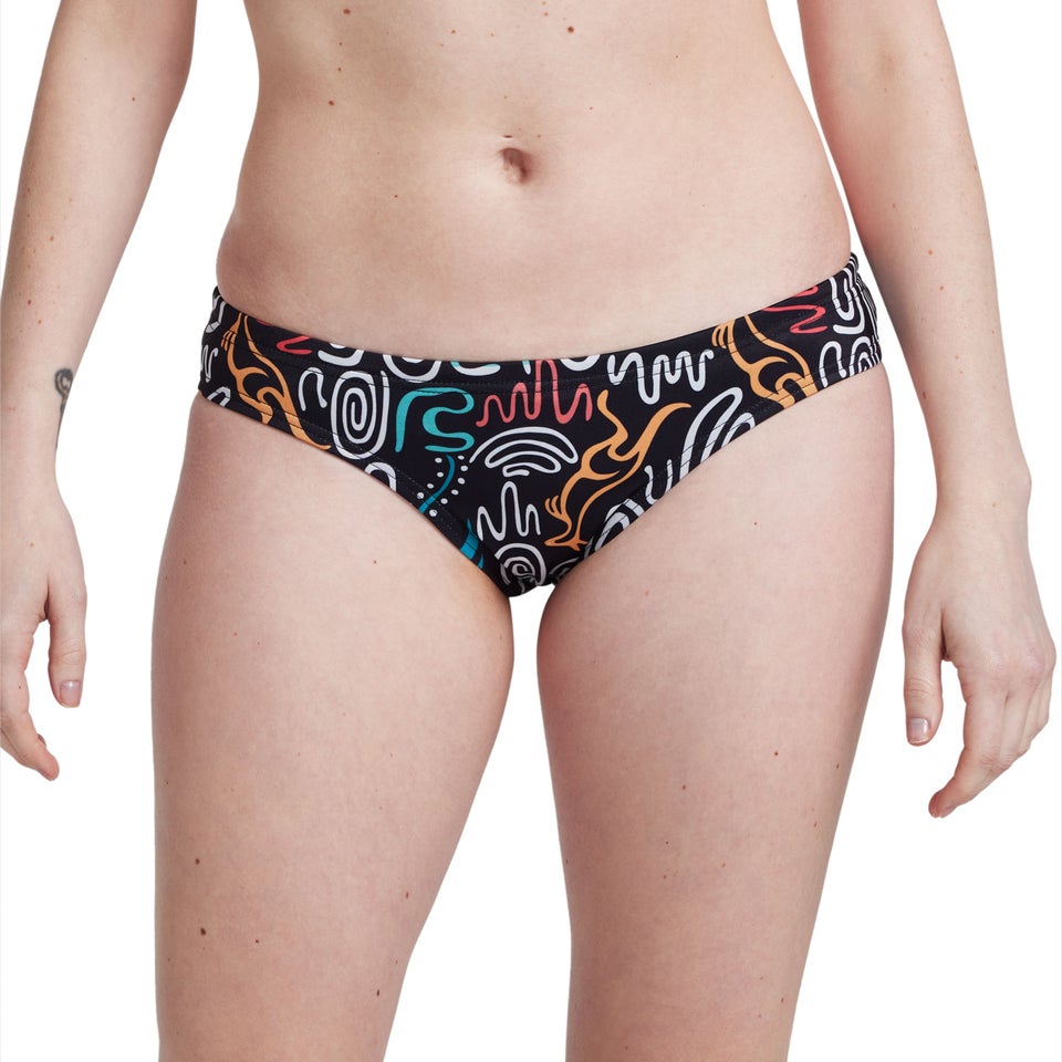 Women's Print Cheeky Hipster Bikini Bottom Black
