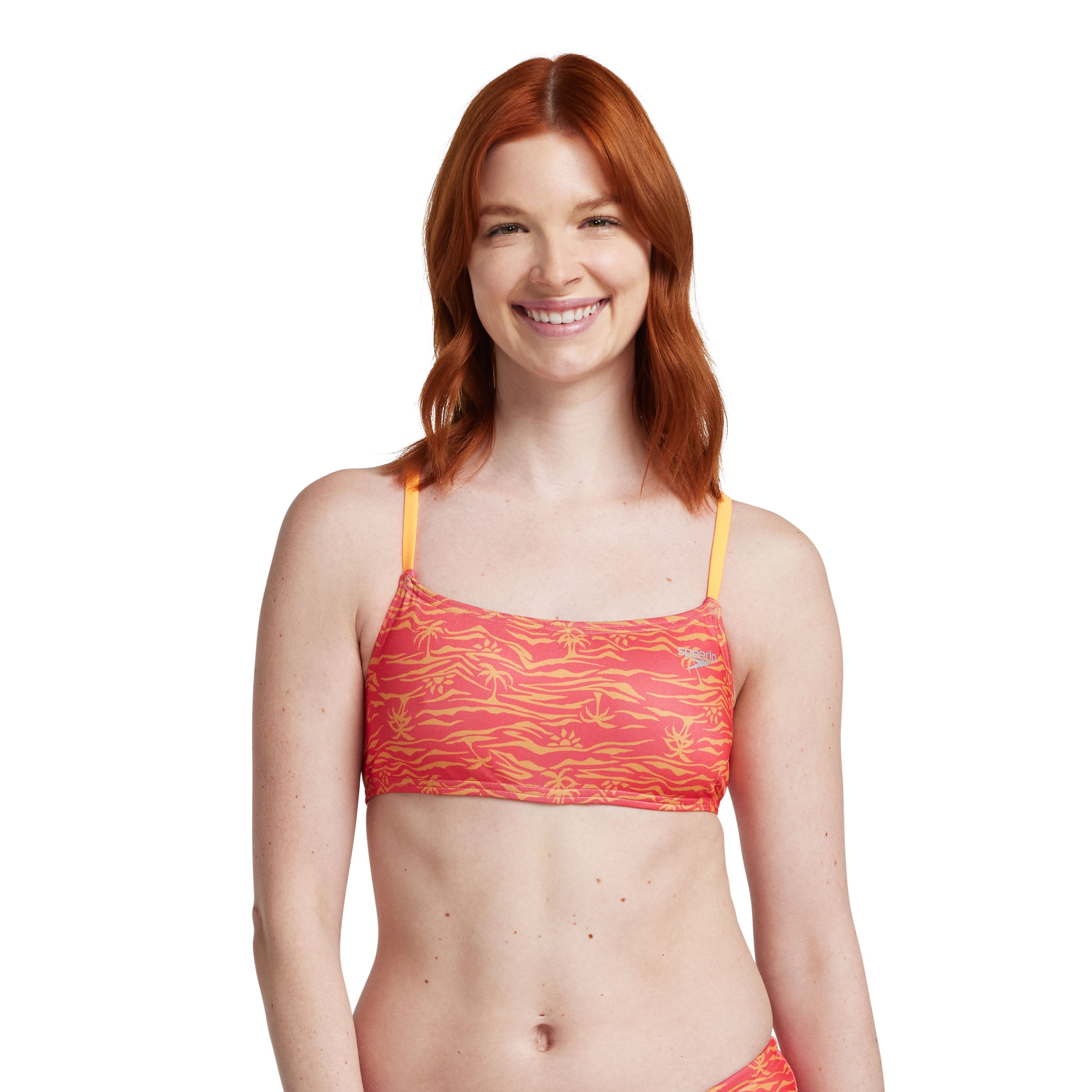 Women's Printed Strappy Bikini Top Orange - M