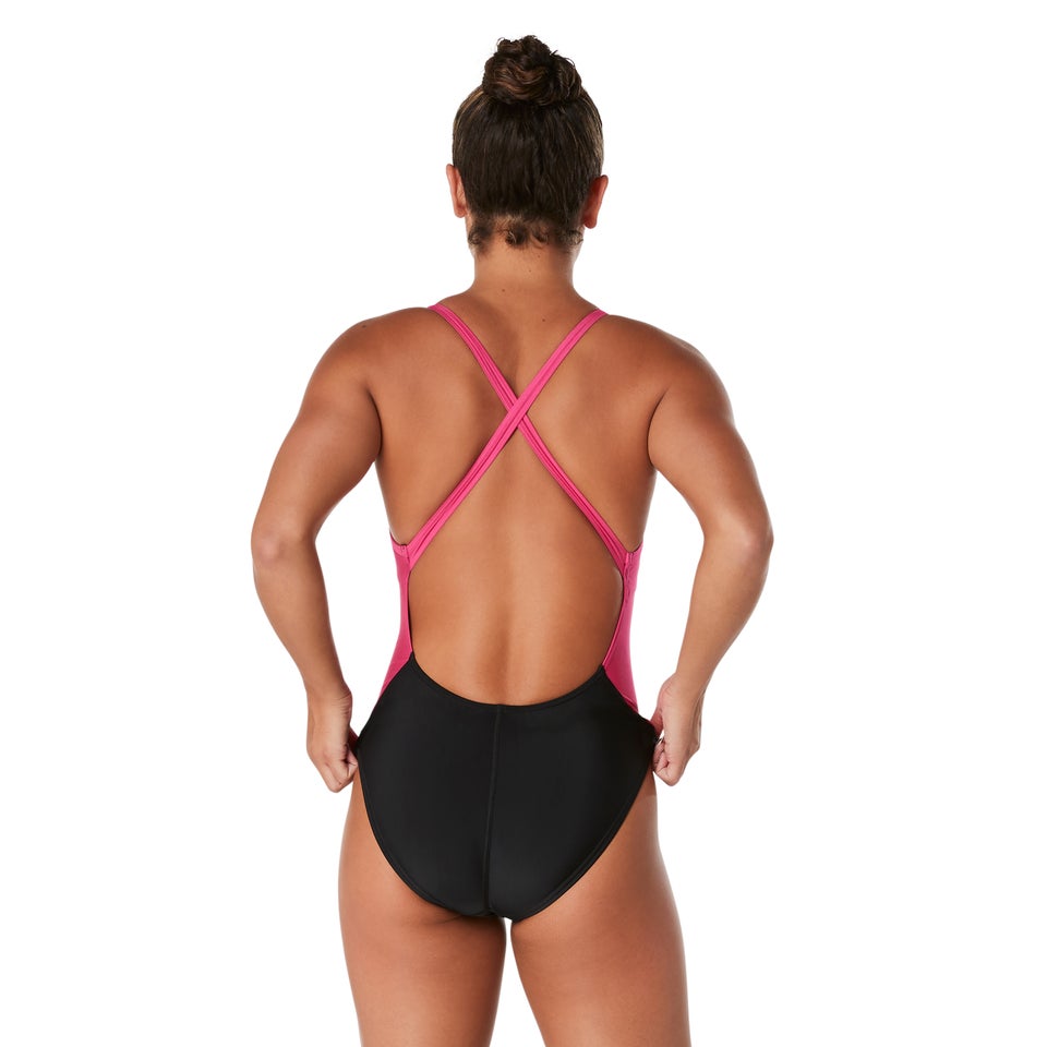 Women's Colorblock Relay Back with Shelf Bra One Piece Pink