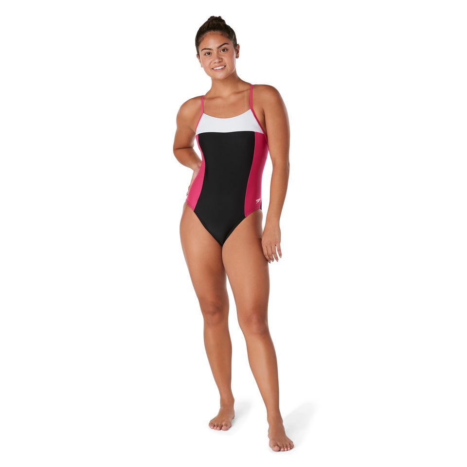 Women's Colorblock Relay Back with Shelf Bra One Piece Pink