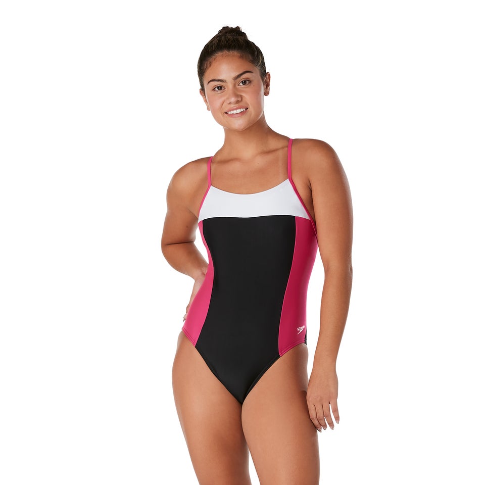 Women's Colorblock Relay Back with Shelf Bra One Piece Pink