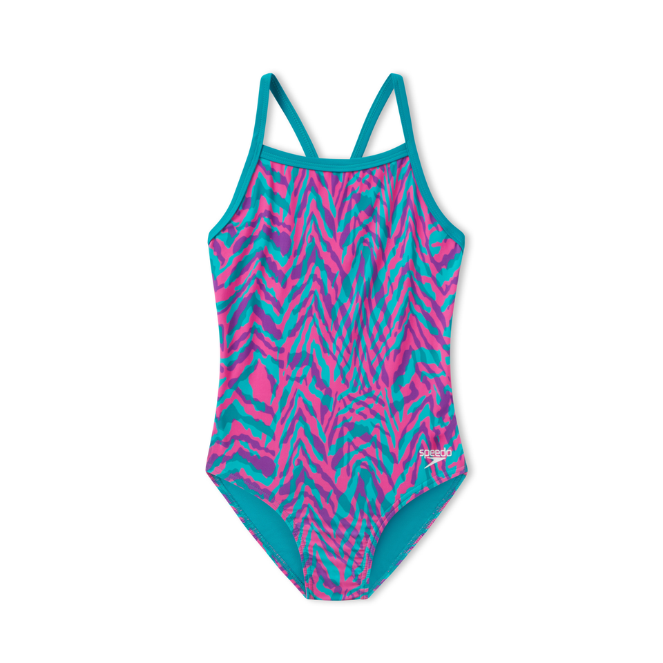 Girls Print Propel Back One Piece Blue