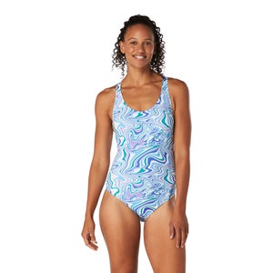 Women's Print Thin Strap One Piece Blue - 4