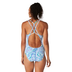 Women's Print Thin Strap One Piece Blue