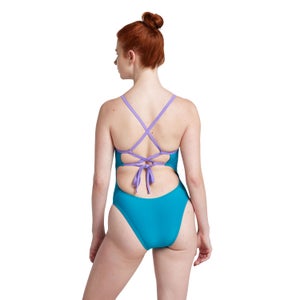 Women's Solid Double Lace Back One Piece Turquoise
