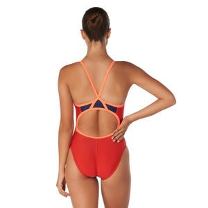 Women's Solid Flyback One Piece Navy/Red